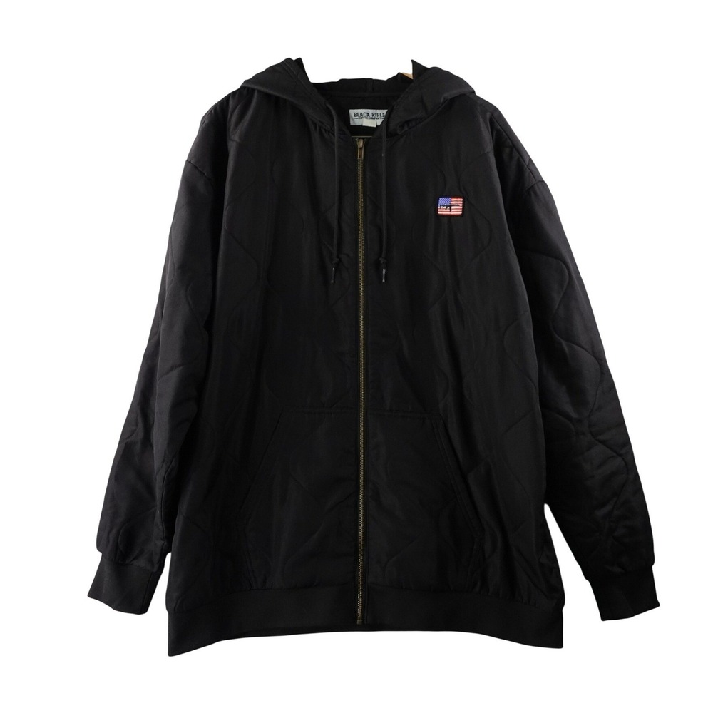 Black Rifle Coffee Co Quilted Hooded Jacket Mens XL Full Zip American Flag Patch